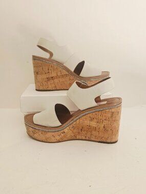 Franco Sarto Polly White Leather Strappy Wedge Sandals Women’s Size 11